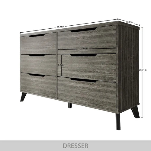 Cassettiera in legno a 6 cassetti con gambe affusolate