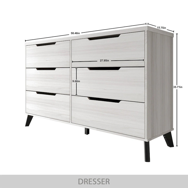 Cassettiera in legno a 6 cassetti con gambe affusolate