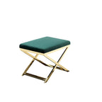 Sgabello poggiapiedi/panca accentato da 24 pollici, velluto verde, base a X dorata