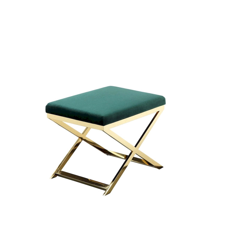 Sgabello poggiapiedi/panca accentato da 24 pollici, velluto verde, base a X dorata