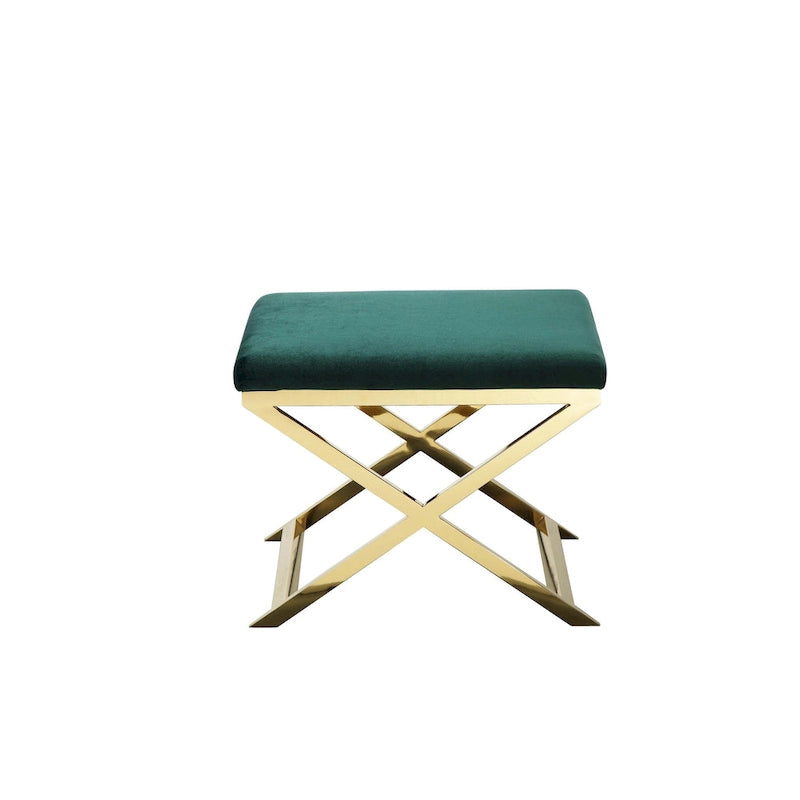 Sgabello poggiapiedi/panca accentato da 24 pollici, velluto verde, base a X dorata