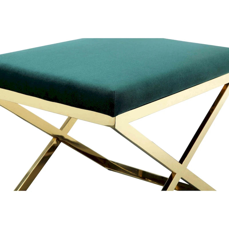 Sgabello poggiapiedi/panca accentato da 24 pollici, velluto verde, base a X dorata