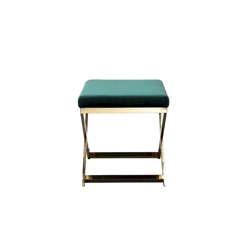 Sgabello poggiapiedi/panca accentato da 24 pollici, velluto verde, base a X dorata