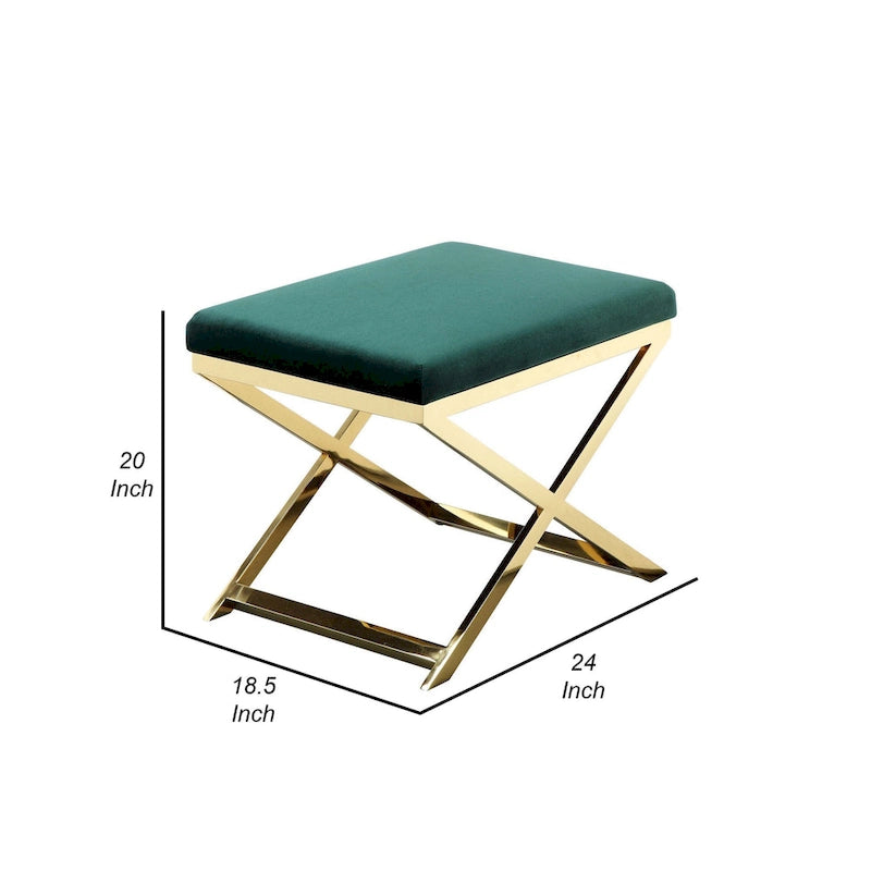 Sgabello poggiapiedi/panca accentato da 24 pollici, velluto verde, base a X dorata