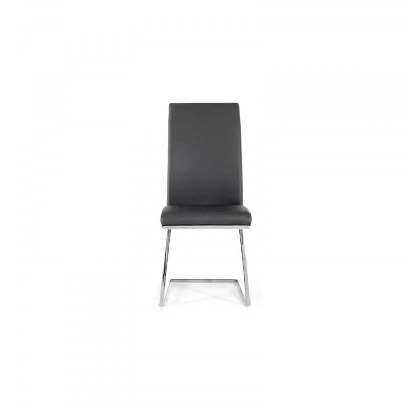Set di Due Sedie da Pranzo Laterali in Ecopelle Imbottite Grigie e Argento