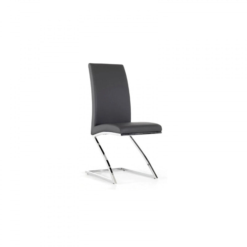 Set di Due Sedie da Pranzo Laterali in Ecopelle Imbottite Grigie e Argento