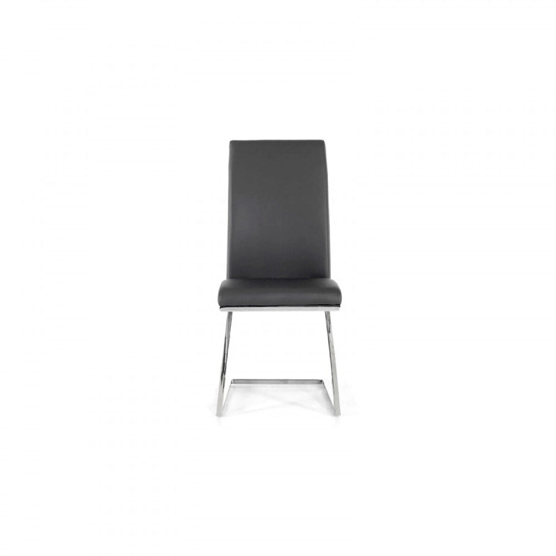 Set di Due Sedie da Pranzo Laterali in Ecopelle Imbottite Grigie e Argento