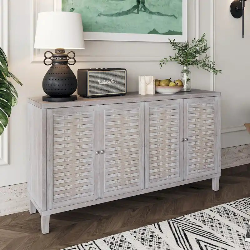 Mobile credenza a 4 ante in legno naturale stile rustico da 152 cm con spazio contenitivo aggiuntivo