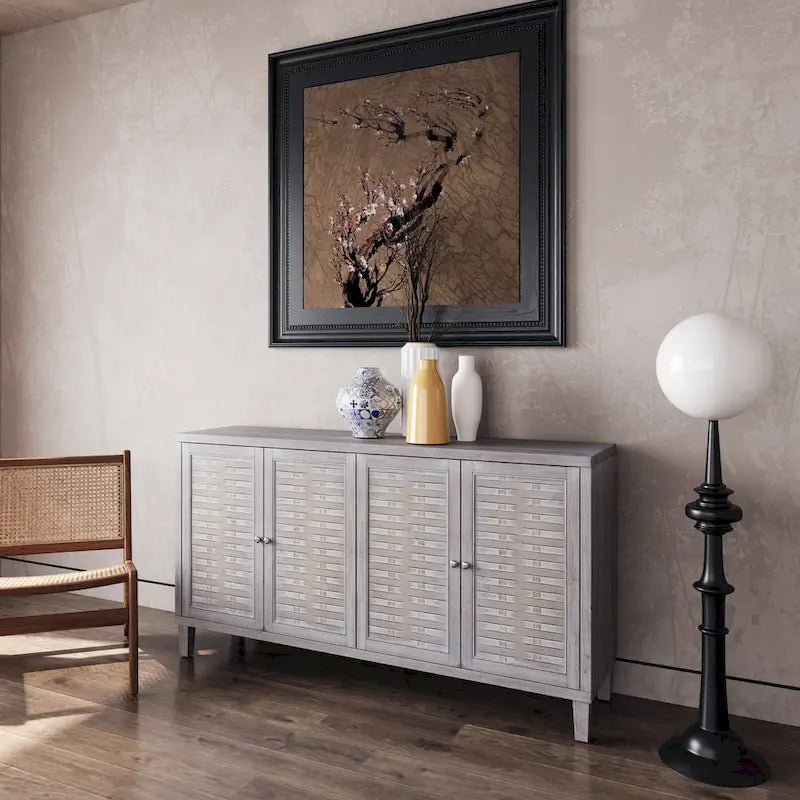 Mobile credenza a 4 ante in legno naturale stile rustico da 152 cm con spazio contenitivo aggiuntivo