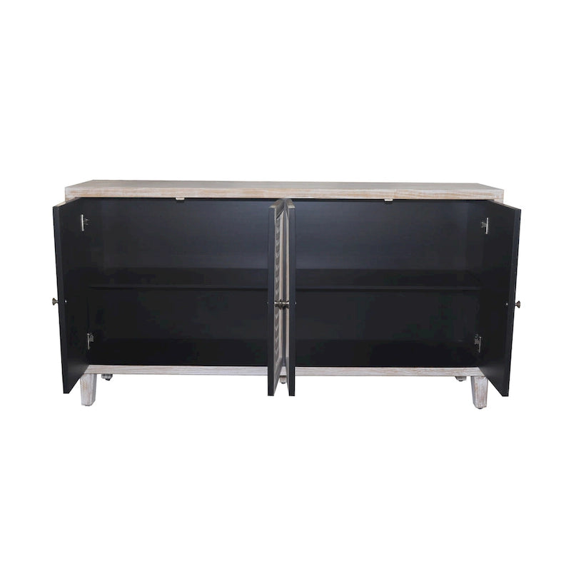 Mobile credenza a 4 ante in legno naturale stile rustico da 152 cm con spazio contenitivo aggiuntivo