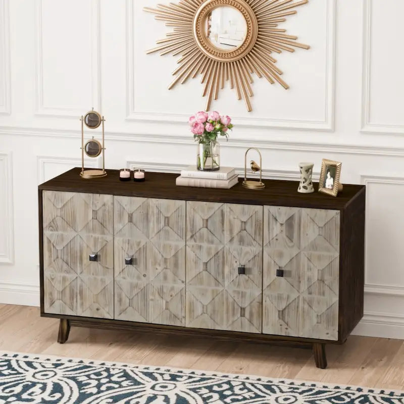 59.84 Credenza Vintage a 4 Ante, Mobile Contenitore Indipendente per Ingresso, Soggiorno, Ufficio, Camera da Letto