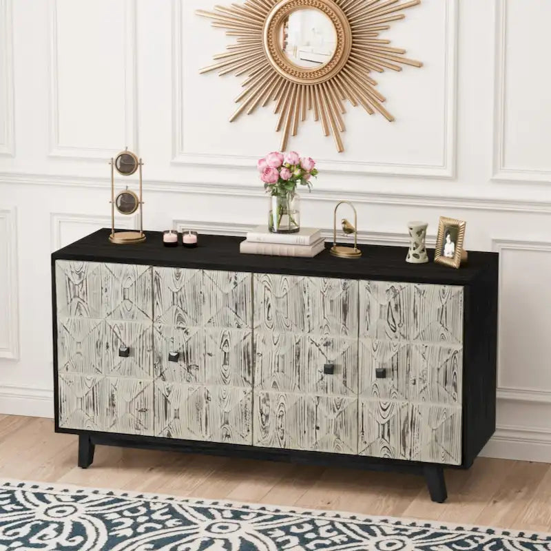 59.84 Credenza Vintage a 4 Ante, Mobile Contenitore Indipendente per Ingresso, Soggiorno, Ufficio, Camera da Letto