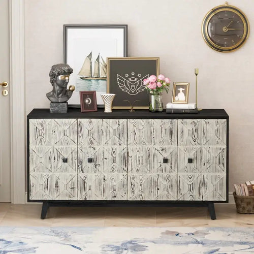 59.84 Credenza Vintage a 4 Ante, Mobile Contenitore Indipendente per Ingresso, Soggiorno, Ufficio, Camera da Letto