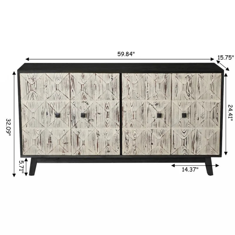59.84 Credenza Vintage a 4 Ante, Mobile Contenitore Indipendente per Ingresso, Soggiorno, Ufficio, Camera da Letto