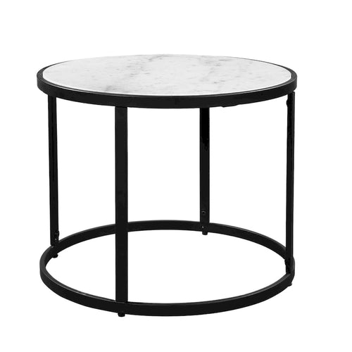 Tavolino Rotondo da 23 Pollici, Moderno con Piano in Marmo Naturale Bianco, Classica Struttura in Ferro Nero