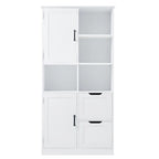 Mobile porta biancheria bianco con ripiani aperti e cassetti, 31 pollici L x 16 pollici P x 62 pollici H
