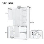 Mobile porta biancheria bianco con ripiani aperti e cassetti, 31 pollici L x 16 pollici P x 62 pollici H
